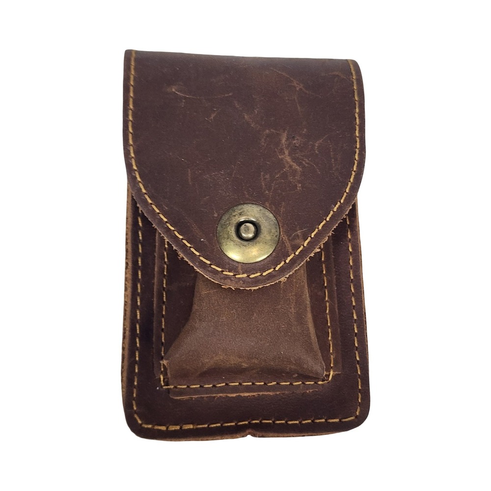 Brown Distressed Leather Belt Pouch Vertical Phone Tool Case with Lighter Pocket